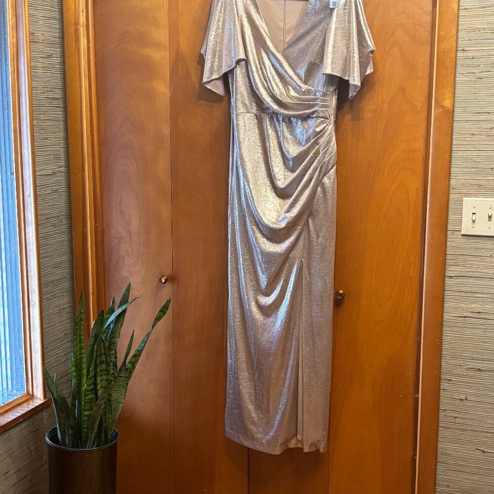 Eliza J Metallic Gold Draped Maxi Dress